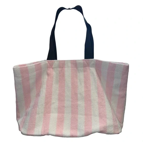 Victoria's Secret Beach Tote Women OS Pink White NWT Striped Terry Cloth Bag - Picture 5 of 5